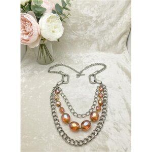 Vera Wang Silver Tone Multi Chain Amber Crystal Layered Statement Necklace 28 In